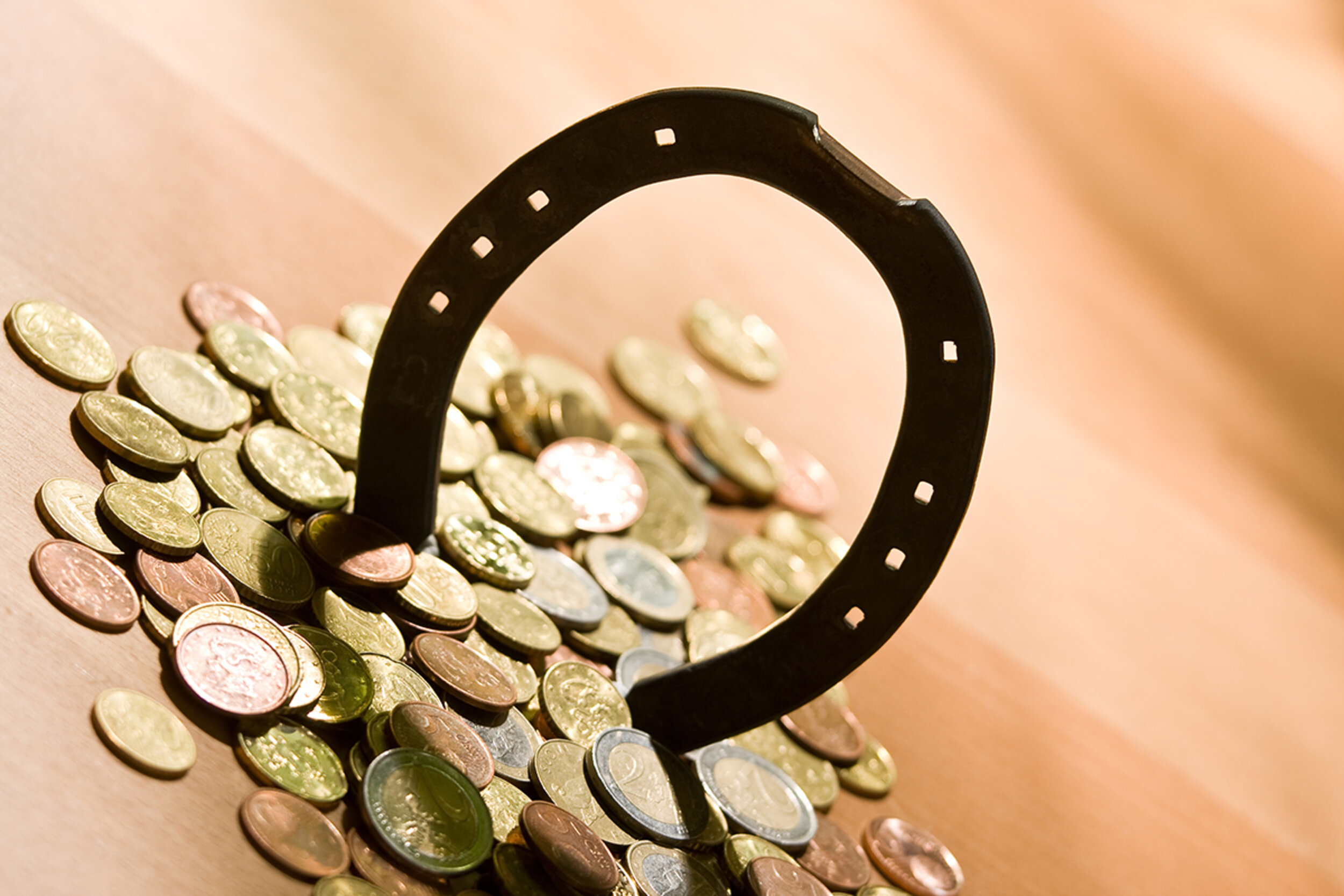 A horse shoe on a pile of money