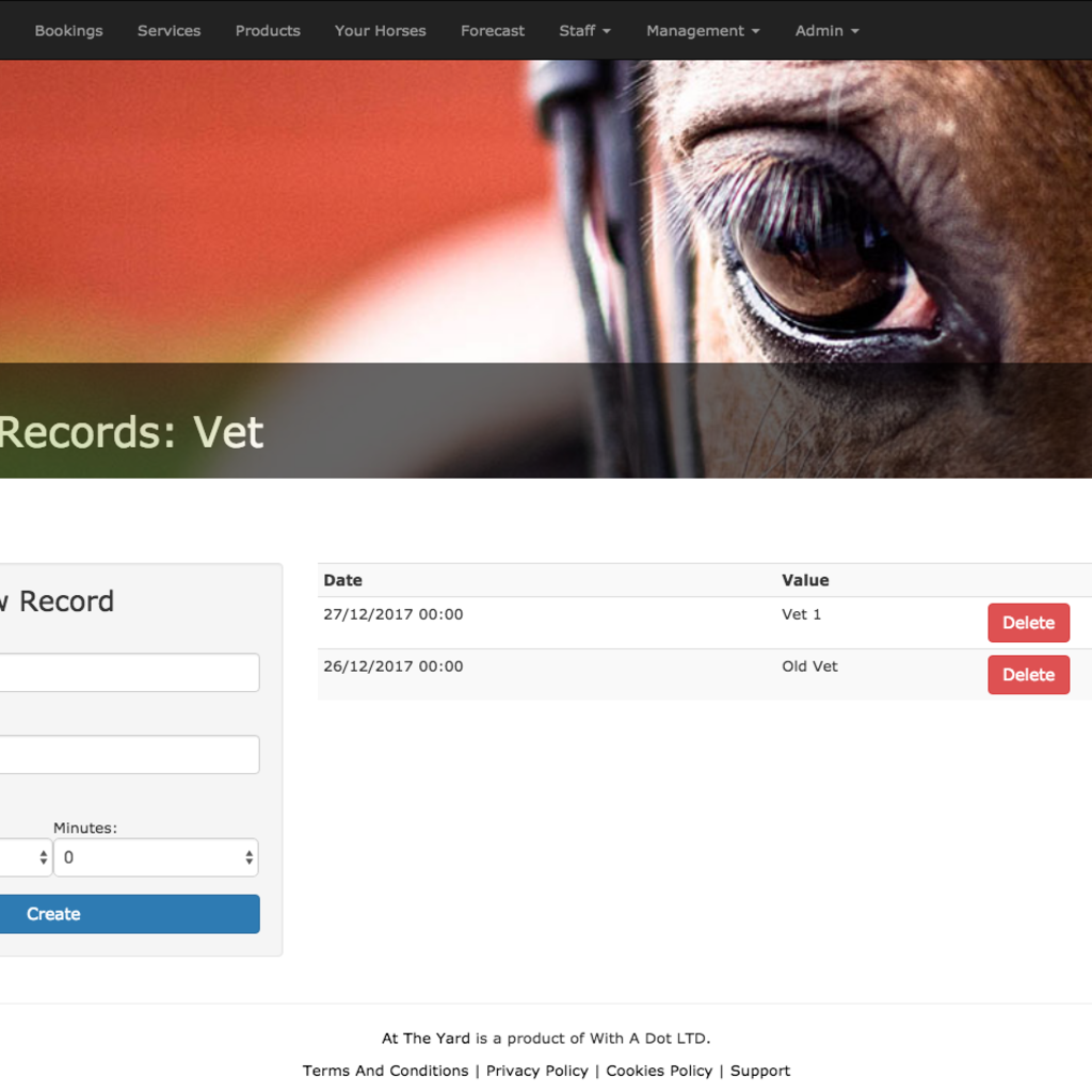 Showing history of vet records